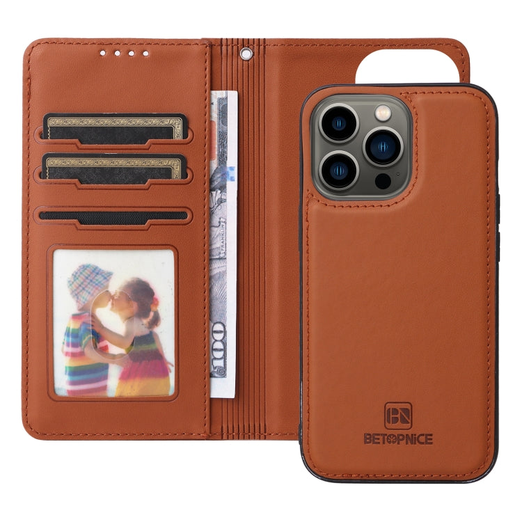 For iPhone 13 Pro BETOPNICE BN-005 2 in 1 Detachable Imitate Genuine Leather Phone Case(Brown) - HoMEdemic™ 