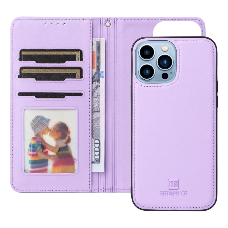 For iPhone 13 Pro Max BETOPNICE BN-005 2 in 1 Detachable Imitate Genuine Leather Phone Case(Light Purple) - HoMEdemic™ 