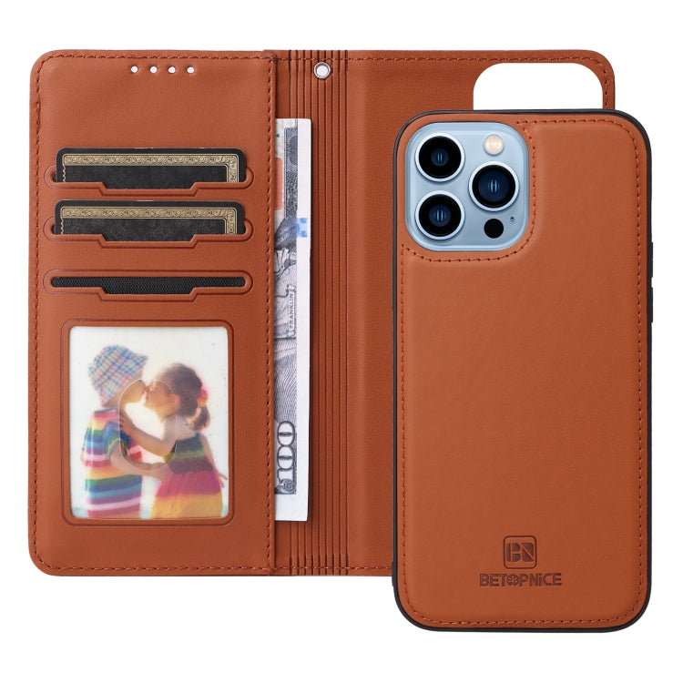 For iPhone 13 Pro Max BETOPNICE BN-005 2 in 1 Detachable Imitate Genuine Leather Phone Case(Brown) - HoMEdemic™ 