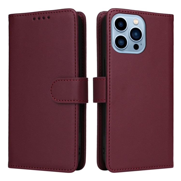 For iPhone 13 Pro Max BETOPNICE BN-005 2 in 1 Detachable Imitate Genuine Leather Phone Case(Wine Red) - HoMEdemic™ 