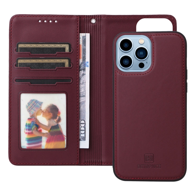 For iPhone 13 Pro Max BETOPNICE BN-005 2 in 1 Detachable Imitate Genuine Leather Phone Case(Wine Red) - HoMEdemic™ 