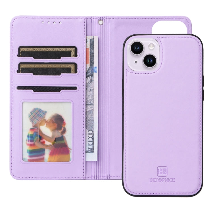 For iPhone 14 Plus BETOPNICE BN-005 2 in 1 Detachable Imitate Genuine Leather Phone Case(Light Purple) - HoMEdemic™ 