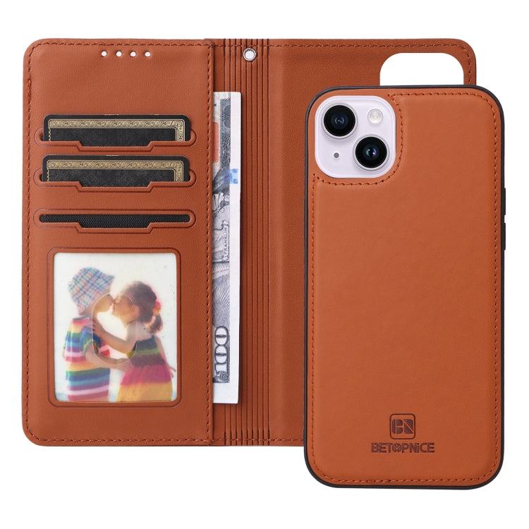 For iPhone 14 Plus BETOPNICE BN-005 2 in 1 Detachable Imitate Genuine Leather Phone Case(Brown) - HoMEdemic™ 