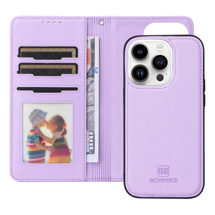 For iPhone 14 Pro BETOPNICE BN-005 2 in 1 Detachable Imitate Genuine Leather Phone Case(Light Purple) - HoMEdemic™ 