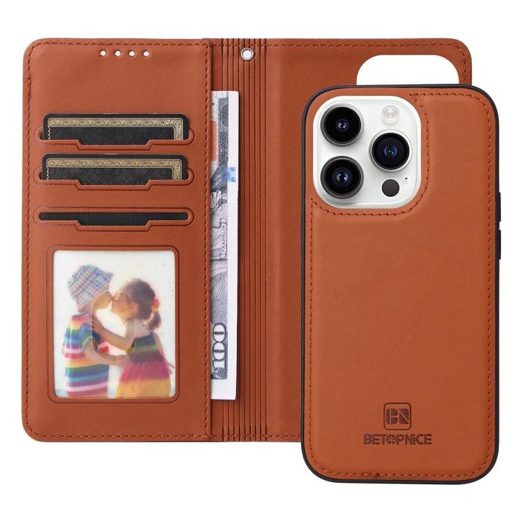 For iPhone 14 Pro BETOPNICE BN-005 2 in 1 Detachable Imitate Genuine Leather Phone Case(Brown) - HoMEdemic™ 