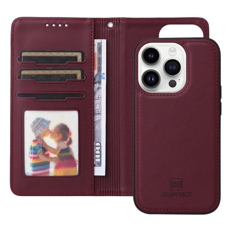 For iPhone 14 Pro BETOPNICE BN-005 2 in 1 Detachable Imitate Genuine Leather Phone Case(Wine Red) - HoMEdemic™ 