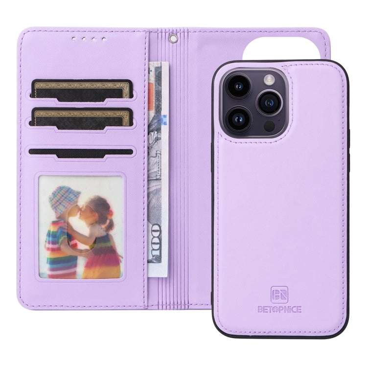 For iPhone 14 Pro Max BETOPNICE BN-005 2 in 1 Detachable Imitate Genuine Leather Phone Case(Light Purple) - HoMEdemic™ 