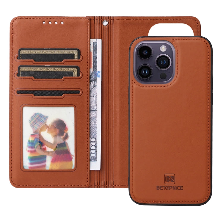 For iPhone 14 Pro Max BETOPNICE BN-005 2 in 1 Detachable Imitate Genuine Leather Phone Case(Brown) - HoMEdemic™ 