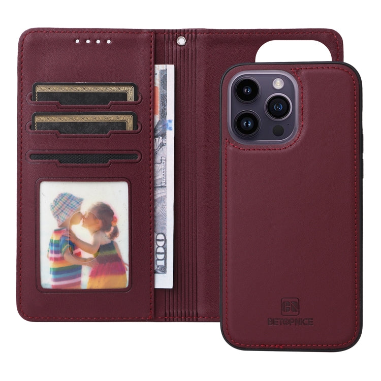 For iPhone 14 Pro Max BETOPNICE BN-005 2 in 1 Detachable Imitate Genuine Leather Phone Case(Wine Red) - HoMEdemic™ 