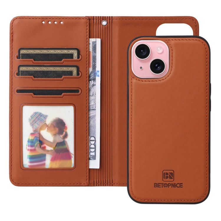 For iPhone 15 BETOPNICE BN-005 2 in 1 Detachable Imitate Genuine Leather Phone Case(Brown) - HoMEdemic™ 