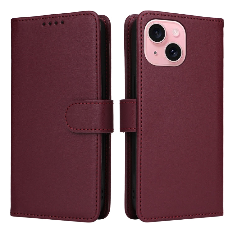 For iPhone 15 BETOPNICE BN-005 2 in 1 Detachable Imitate Genuine Leather Phone Case(Wine Red) - HoMEdemic™ 