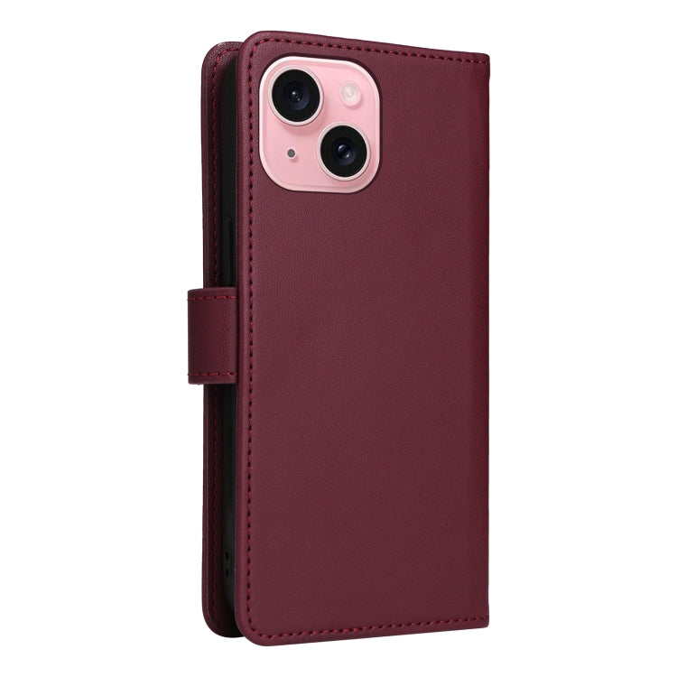 For iPhone 15 BETOPNICE BN-005 2 in 1 Detachable Imitate Genuine Leather Phone Case(Wine Red) - HoMEdemic™ 