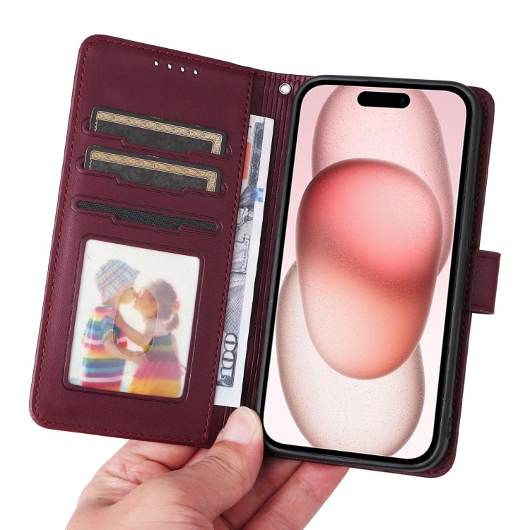 For iPhone 15 BETOPNICE BN-005 2 in 1 Detachable Imitate Genuine Leather Phone Case(Wine Red) - HoMEdemic™ 
