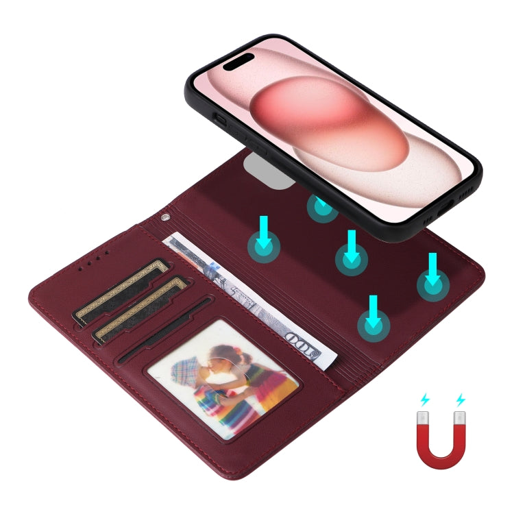 For iPhone 15 BETOPNICE BN-005 2 in 1 Detachable Imitate Genuine Leather Phone Case(Wine Red) - HoMEdemic™ 