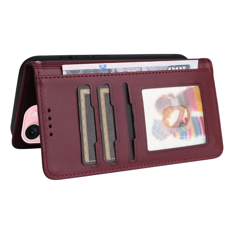 For iPhone 15 BETOPNICE BN-005 2 in 1 Detachable Imitate Genuine Leather Phone Case(Wine Red) - HoMEdemic™ 