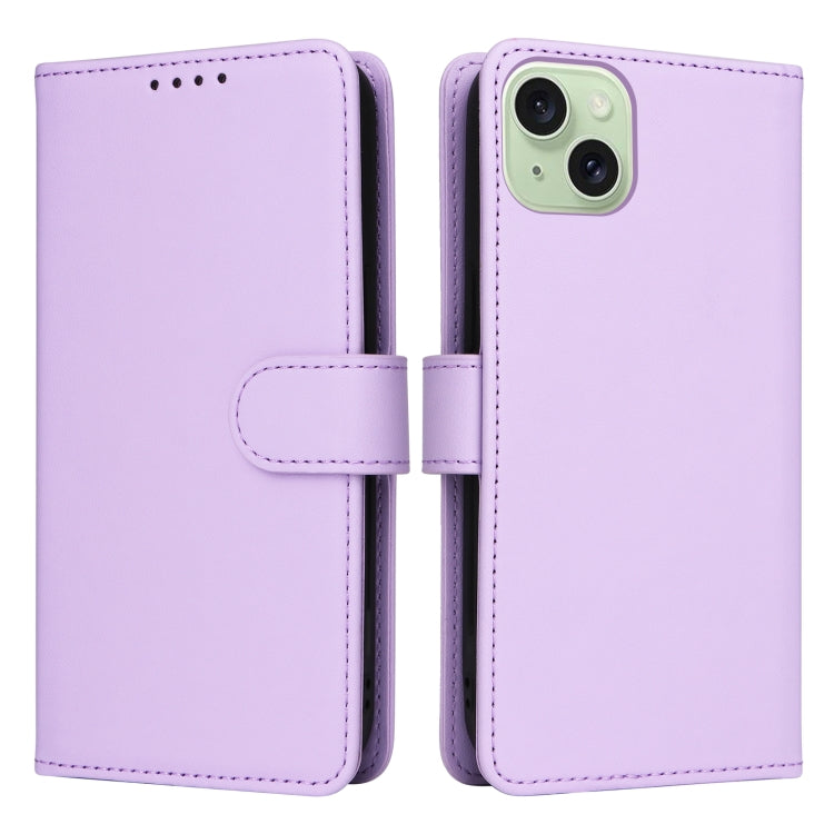 For iPhone 15 Plus BETOPNICE BN-005 2 in 1 Detachable Imitate Genuine Leather Phone Case(Light Purple) - HoMEdemic™ 