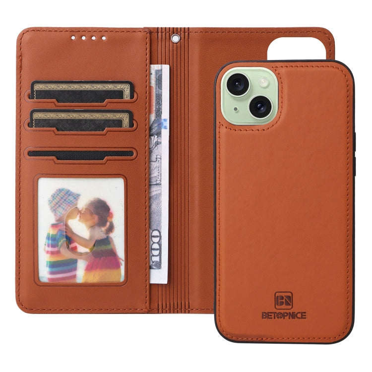 For iPhone 15 Plus BETOPNICE BN-005 2 in 1 Detachable Imitate Genuine Leather Phone Case(Brown) - HoMEdemic™ 