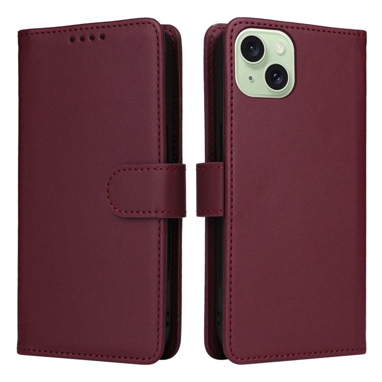 For iPhone 15 Plus BETOPNICE BN-005 2 in 1 Detachable Imitate Genuine Leather Phone Case(Wine Red) - HoMEdemic™ 
