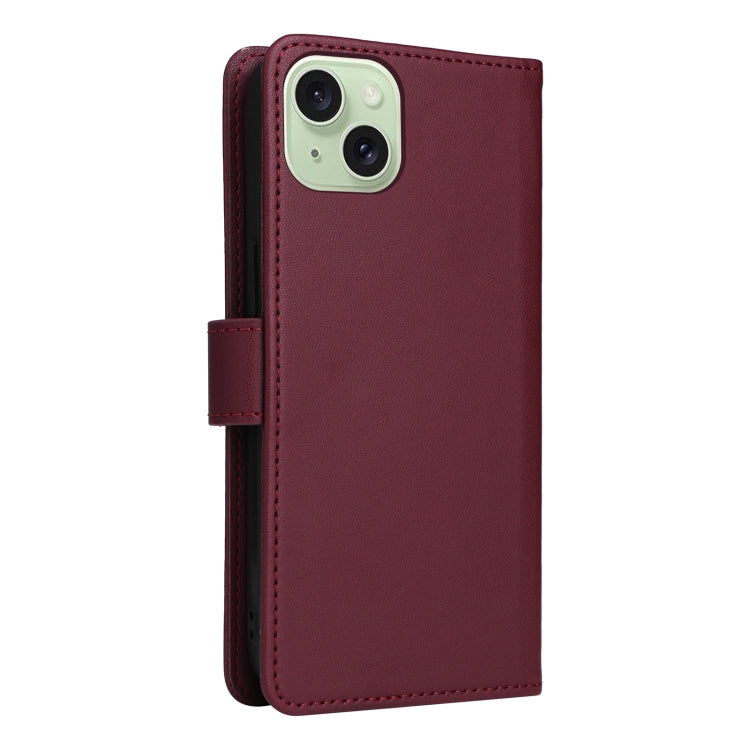 For iPhone 15 Plus BETOPNICE BN-005 2 in 1 Detachable Imitate Genuine Leather Phone Case(Wine Red) - HoMEdemic™ 