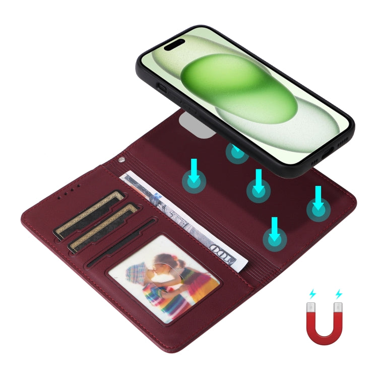 For iPhone 15 Plus BETOPNICE BN-005 2 in 1 Detachable Imitate Genuine Leather Phone Case(Wine Red) - HoMEdemic™ 
