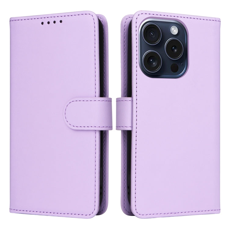 For iPhone 15 Pro BETOPNICE BN-005 2 in 1 Detachable Imitate Genuine Leather Phone Case(Light Purple) - HoMEdemic™ 