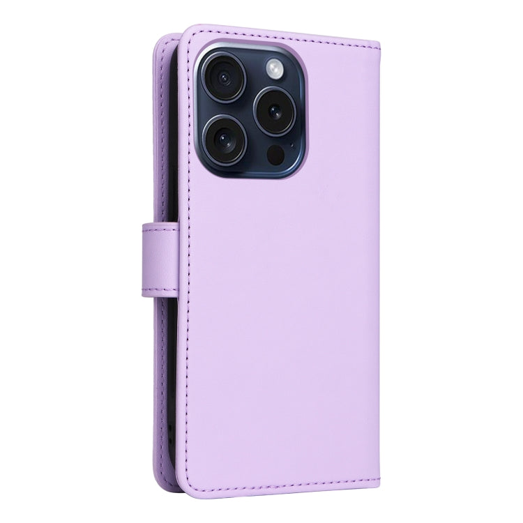 For iPhone 15 Pro BETOPNICE BN-005 2 in 1 Detachable Imitate Genuine Leather Phone Case(Light Purple) - HoMEdemic™ 