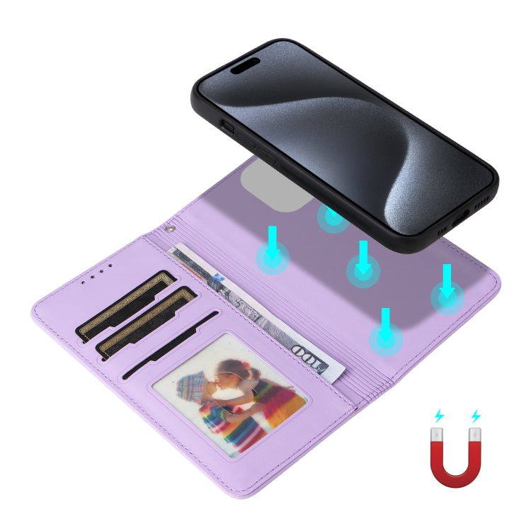 For iPhone 15 Pro BETOPNICE BN-005 2 in 1 Detachable Imitate Genuine Leather Phone Case(Light Purple) - HoMEdemic™ 