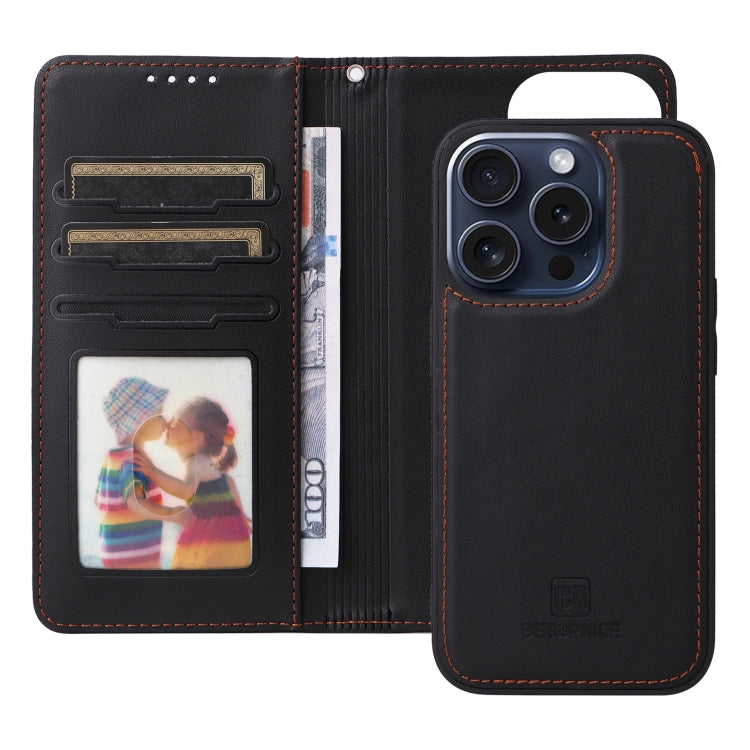 For iPhone 15 Pro BETOPNICE BN-005 2 in 1 Detachable Imitate Genuine Leather Phone Case(Black) - HoMEdemic™ 