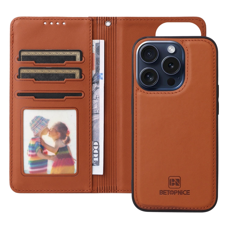 For iPhone 15 Pro BETOPNICE BN-005 2 in 1 Detachable Imitate Genuine Leather Phone Case(Brown) - HoMEdemic™ 