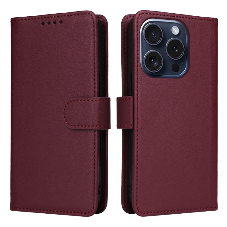For iPhone 15 Pro BETOPNICE BN-005 2 in 1 Detachable Imitate Genuine Leather Phone Case(Wine Red) - HoMEdemic™ 