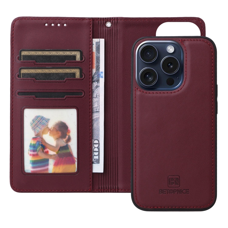 For iPhone 15 Pro BETOPNICE BN-005 2 in 1 Detachable Imitate Genuine Leather Phone Case(Wine Red) - HoMEdemic™ 