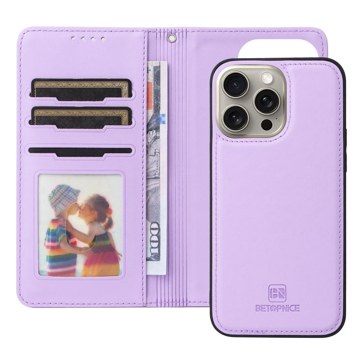 For iPhone 15 Pro Max BETOPNICE BN-005 2 in 1 Detachable Imitate Genuine Leather Phone Case(Light Purple) - HoMEdemic™ 