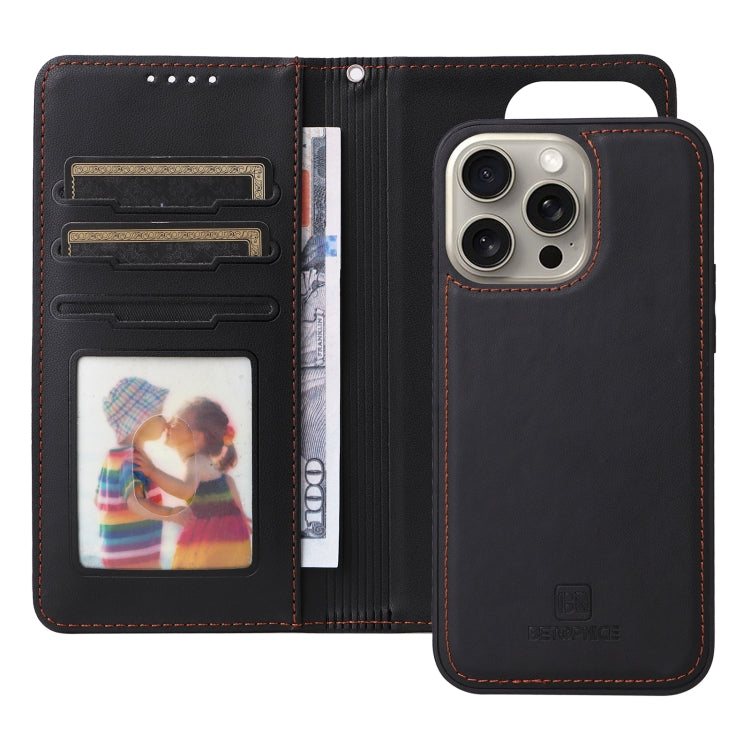 For iPhone 15 Pro Max BETOPNICE BN-005 2 in 1 Detachable Imitate Genuine Leather Phone Case(Black) - HoMEdemic™ 