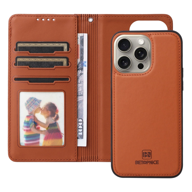 For iPhone 15 Pro Max BETOPNICE BN-005 2 in 1 Detachable Imitate Genuine Leather Phone Case(Brown) - HoMEdemic™ 