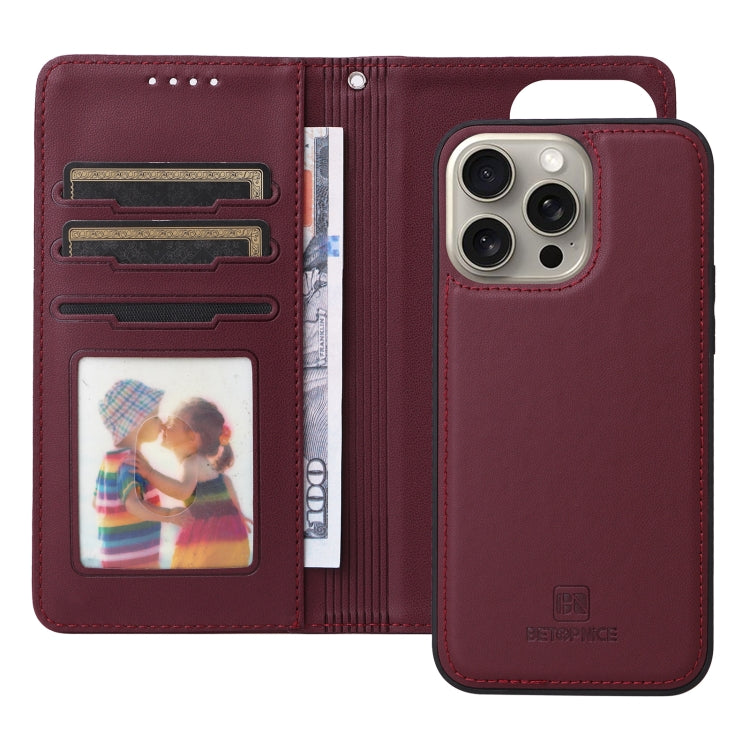 For iPhone 15 Pro Max BETOPNICE BN-005 2 in 1 Detachable Imitate Genuine Leather Phone Case(Wine Red) - HoMEdemic™ 