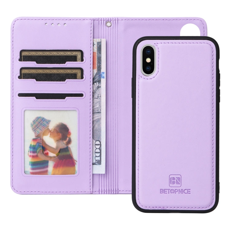 For iPhone X / XS BETOPNICE BN-005 2 in 1 Detachable Imitate Genuine Leather Phone Case(Light Purple) - HoMEdemic™ 