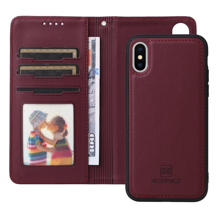 For iPhone X / XS BETOPNICE BN-005 2 in 1 Detachable Imitate Genuine Leather Phone Case(Wine Red) - HoMEdemic™ 