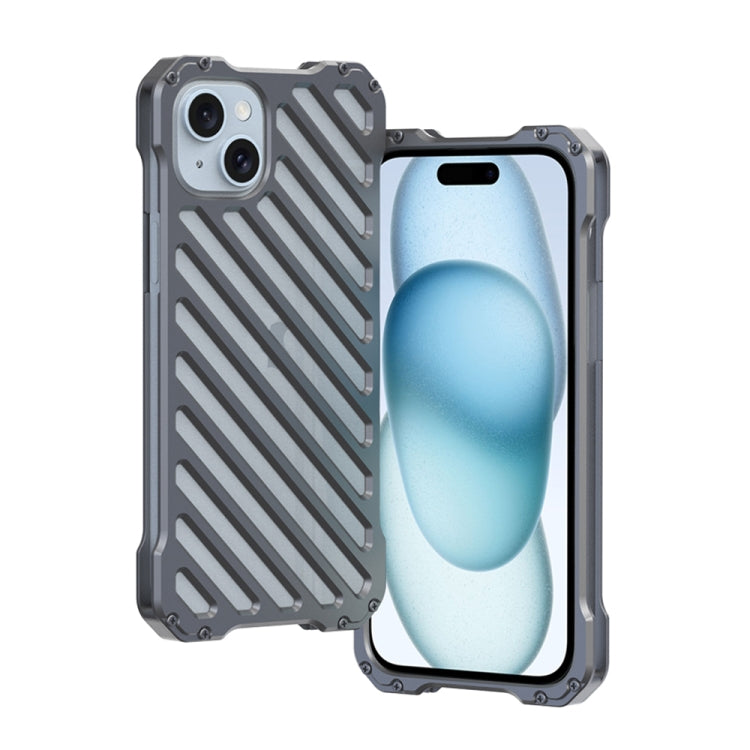 For iPhone 15 R-JUST RJ-50 Hollow Breathable Armor Metal Phone Case(Space Grey) - HoMEdemic™ 