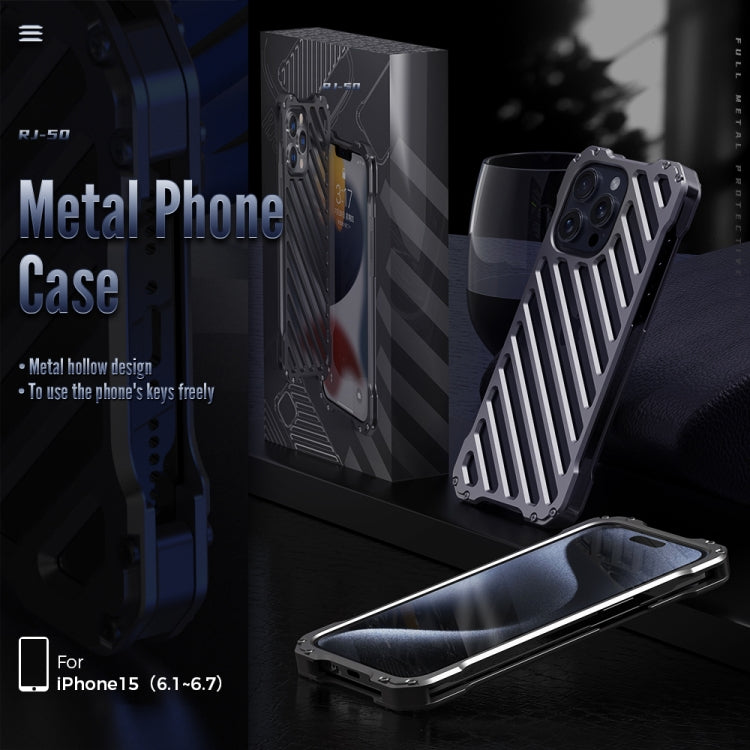For iPhone 15 R-JUST RJ-50 Hollow Breathable Armor Metal Phone Case(Space Grey) - HoMEdemic™ 