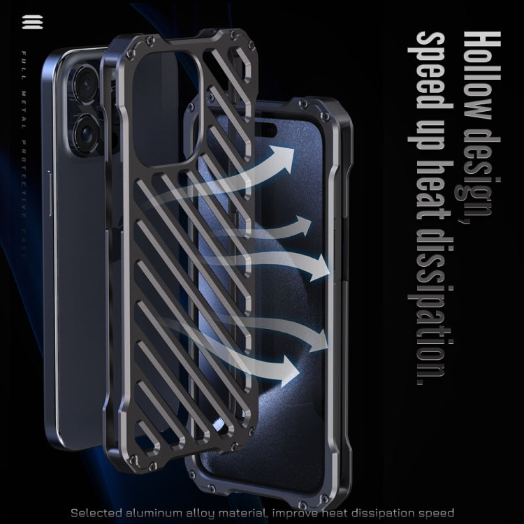 For iPhone 15 R-JUST RJ-50 Hollow Breathable Armor Metal Phone Case(Space Grey) - HoMEdemic™ 