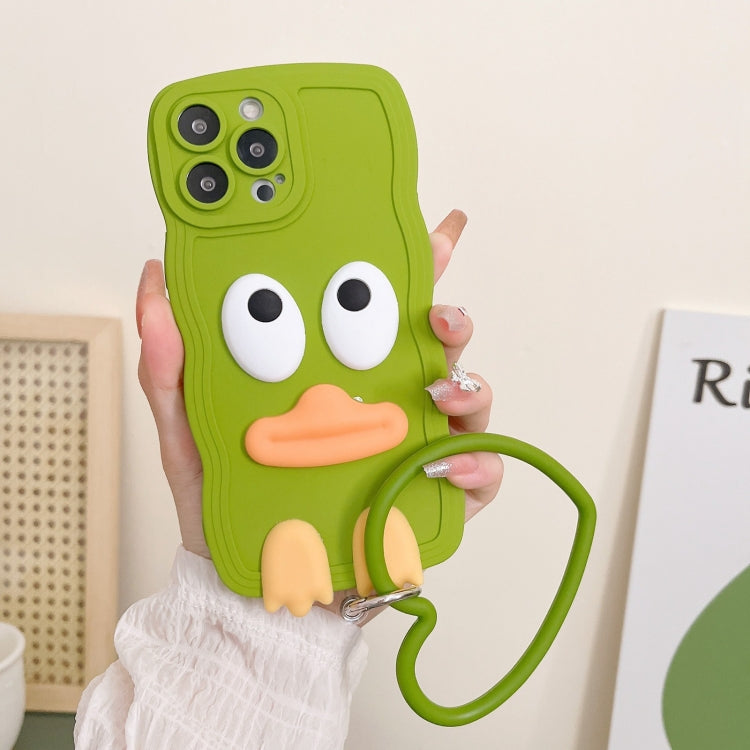 For iPhone 15 Pro Wave Edge Big Duck Silicone Phone Case with Wristband(Green) - HoMEdemic™ 