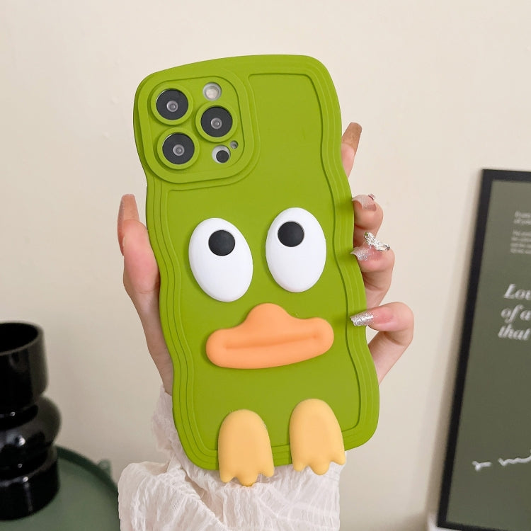 For iPhone 15 Pro Wave Edge Big Duck Silicone Phone Case with Wristband(Green) - HoMEdemic™ 