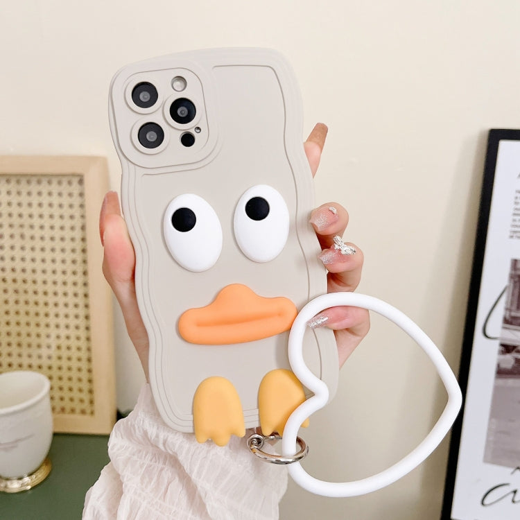 For iPhone 15 Pro Wave Edge Big Duck Silicone Phone Case with Wristband(White) - HoMEdemic™ 