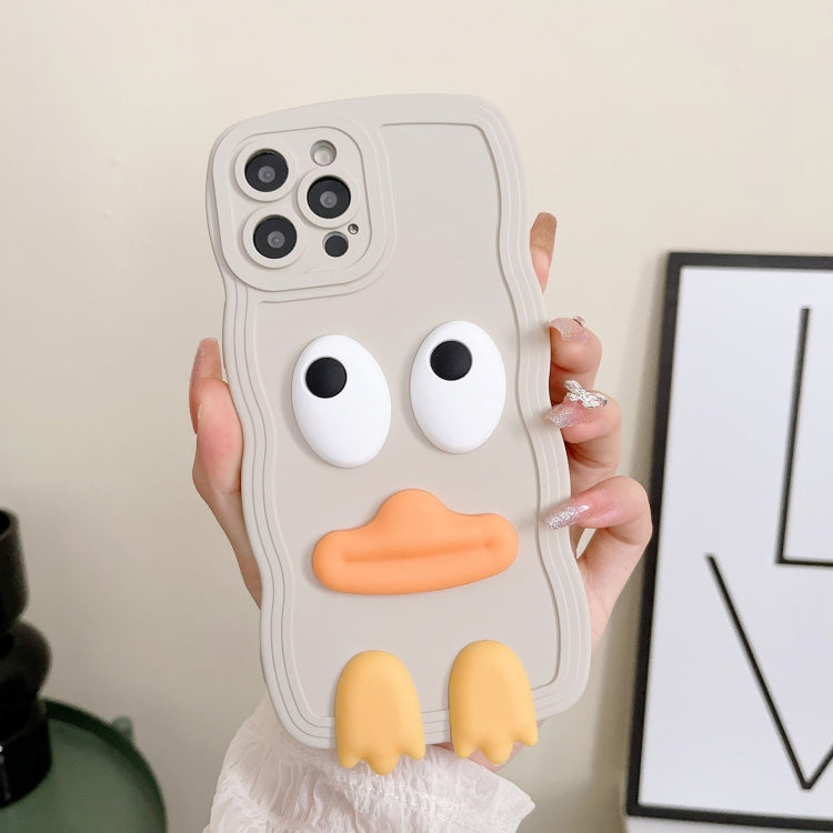 For iPhone 15 Pro Wave Edge Big Duck Silicone Phone Case with Wristband(White) - HoMEdemic™ 