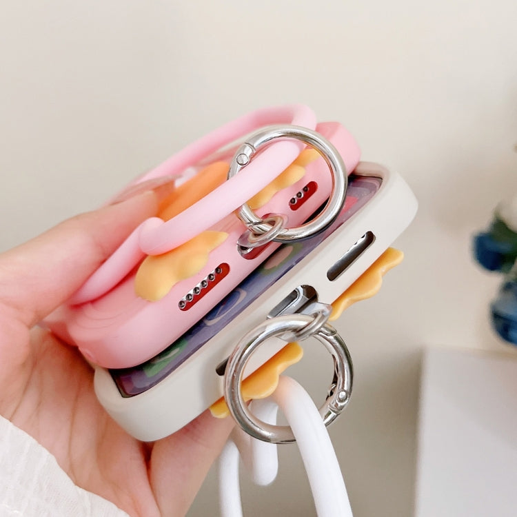 For iPhone 15 Pro Wave Edge Big Duck Silicone Phone Case with Wristband(White) - HoMEdemic™ 