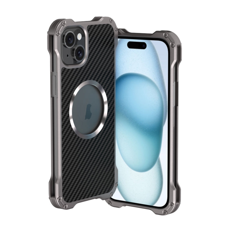 For iPhone 15 R-JUST RJ51 Hollow MagSafe Magnetic Metal Phone Case(Space Grey) - HoMEdemic™ 