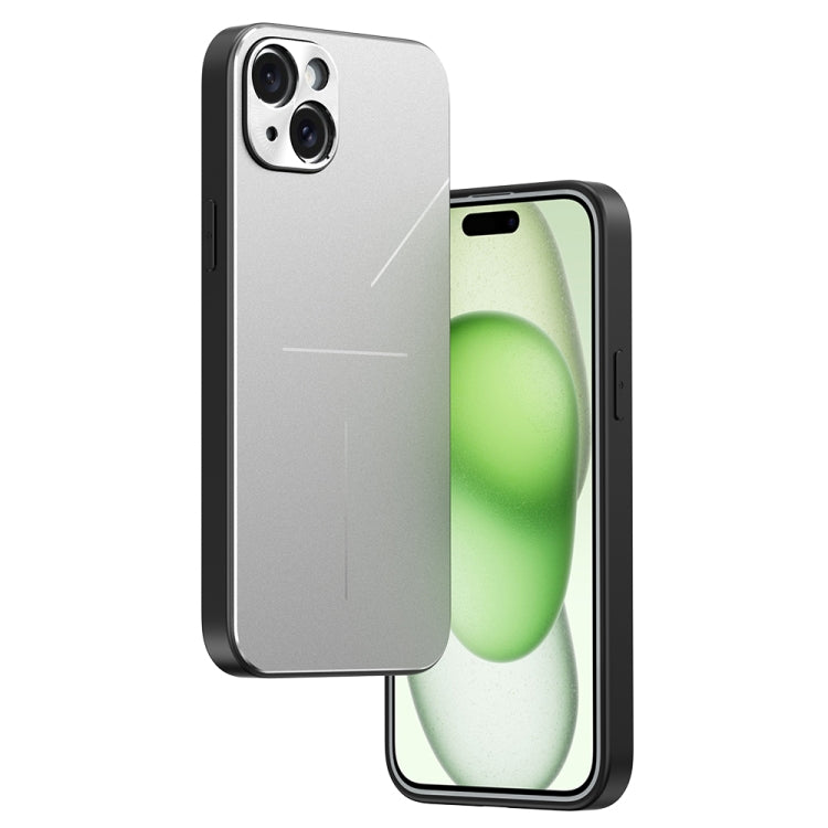 For iPhone 15 Plus R-JUST RJ52 3-Line Style Metal TPU Shockproof Phone Case(Silver) - HoMEdemic™ 
