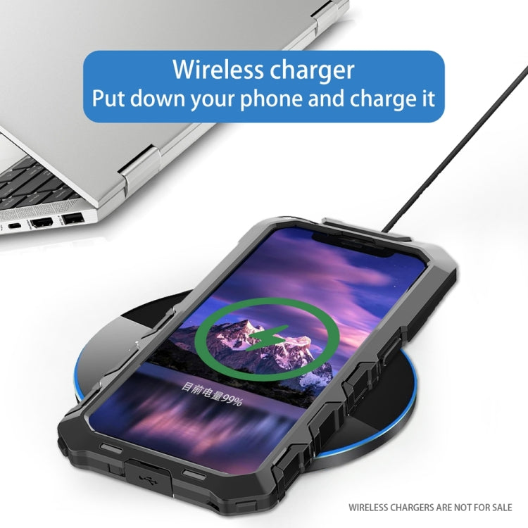 For iPhone 15 R-JUST Metal + Silicone + Tempered Glass Life Waterproof Phone Case with Holder(Black) - HoMEdemic™ 