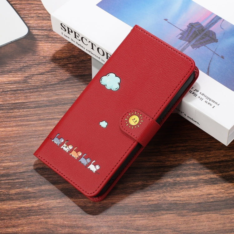 For iPhone 15 Pro Cartoon Cats Leather Phone Case(Red) - HoMEdemic™ 