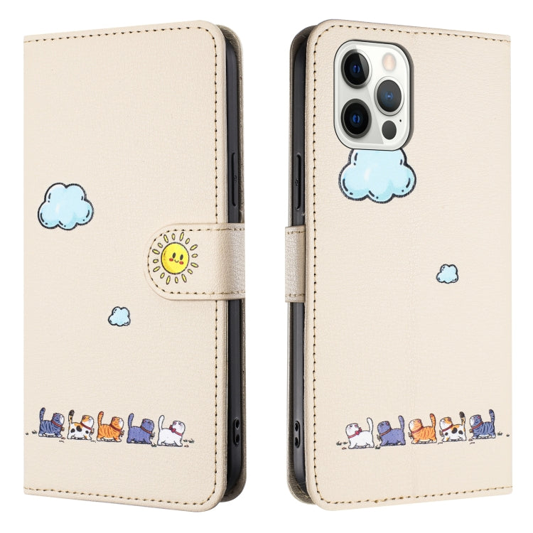 For iPhone 15 Pro Cartoon Cats Leather Phone Case(Beige White) - HoMEdemic™ 